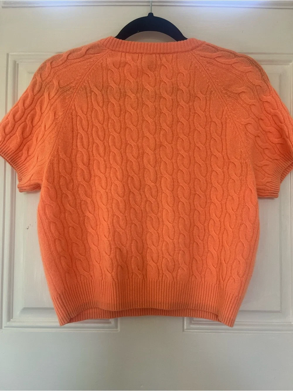 J. Crew Orange Medium Cable-Knit Cashmere Short-Sleeve Henley Sweater Preppy